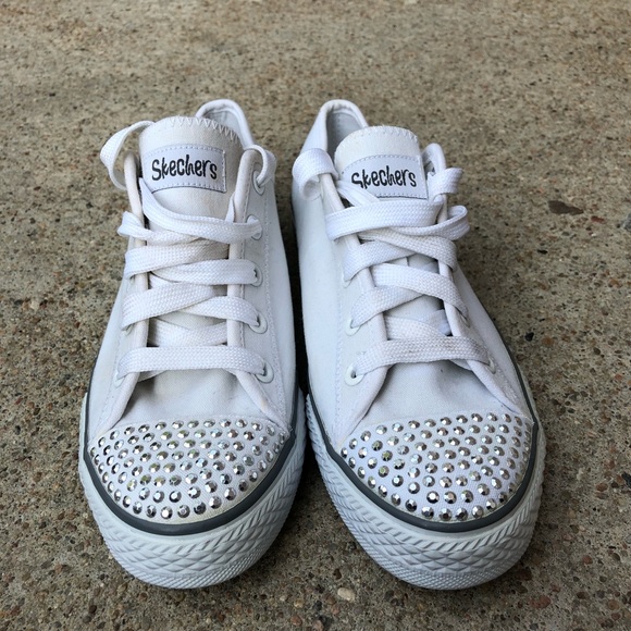 white skechers with rhinestones